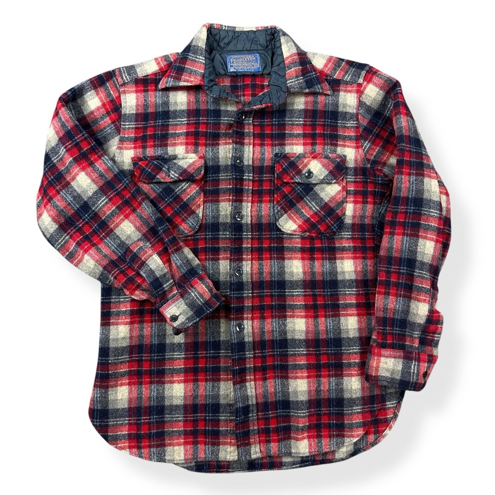 VTG Pendleton Shirt Fireside Flannel Plaid Mens M 100% Red Wool Long Sleeve‎